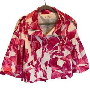 Cache pink and white flower jacket‎ Size L Pleated back RuffLe ballon sleeves